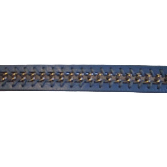 *Talbots Blue Leather Belt RETRO Silver Metal Woven Stitch Design - Size S - Picture 4 of 7